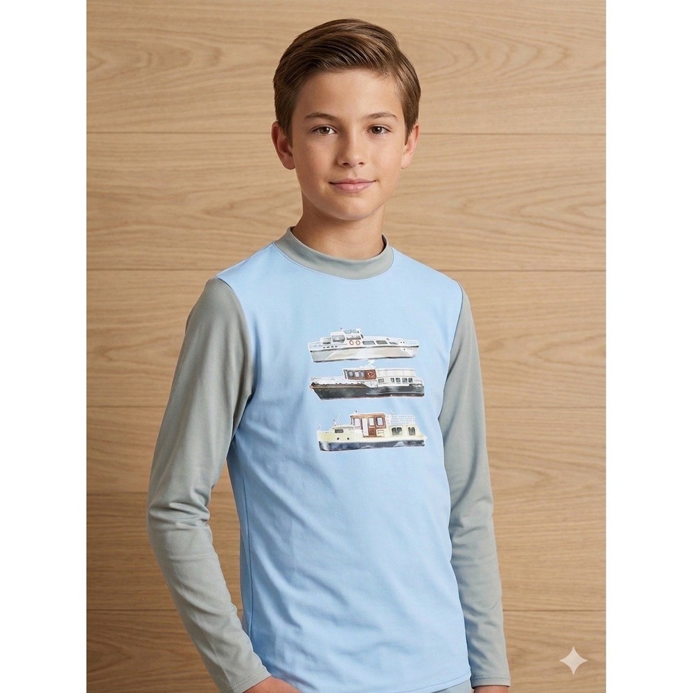 Rash Guard Swimshirt Boys Size 11 Yrs MSRP $35 Boats Longsleeve UV 50 NWT